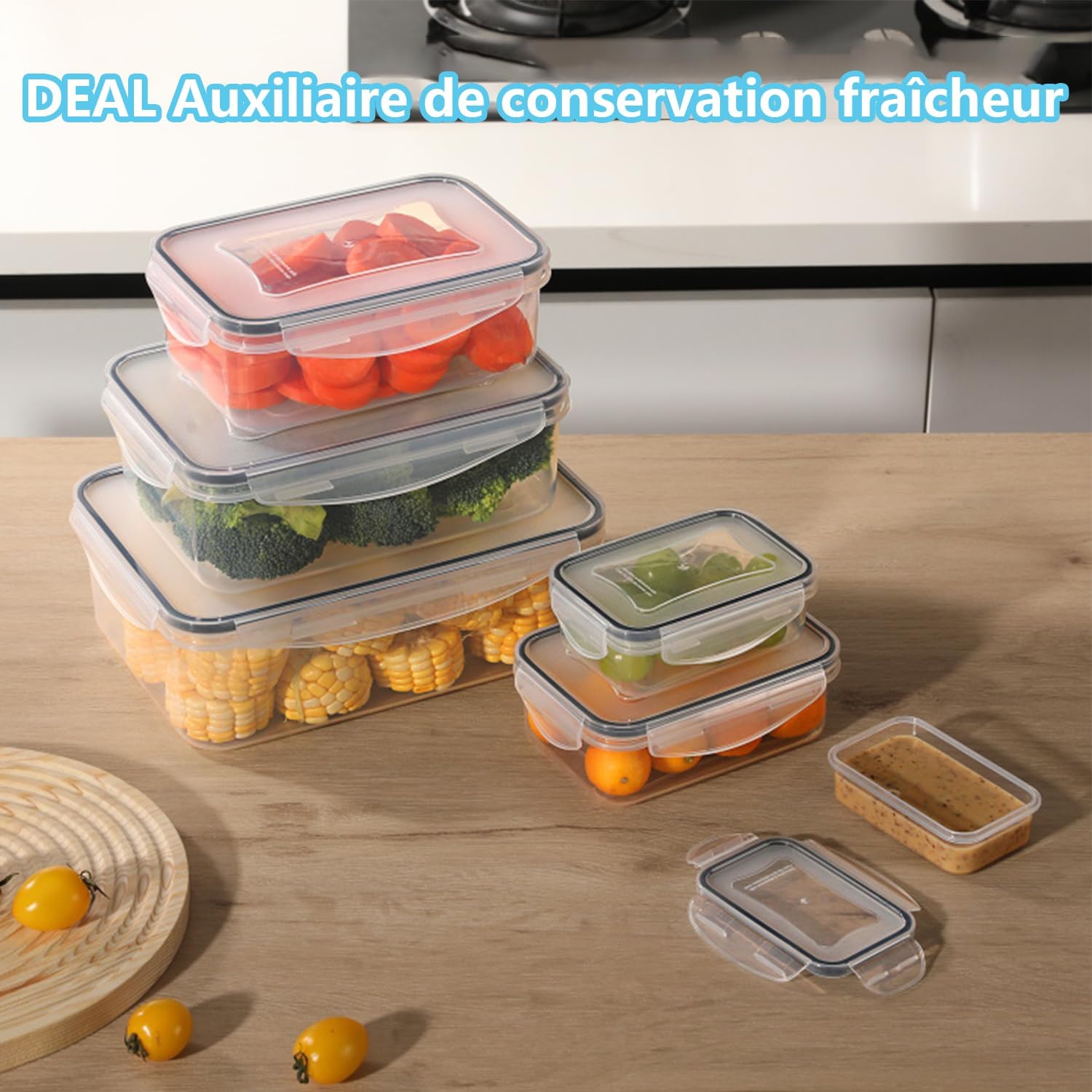 KUMD 50 pièces Contenants hermétiques pour nourriture | Étanches, sans BPA, sûrs au micro-ondes - Organisateurs cuisine garde-manger, préparation repas, congélateur (25 contenants + 25 couvercles) — vue 8