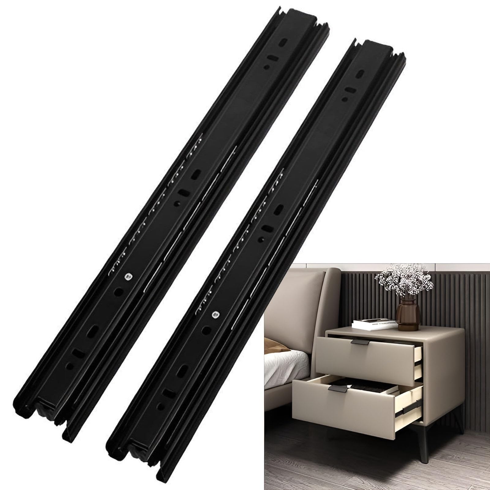 1 Coppia Guide for Cassetti Estraibili 250-600mm, Portata 35kg, Guide Metalliche a Sfere for Armadio Comodino Toilette(20inth(500mm))
