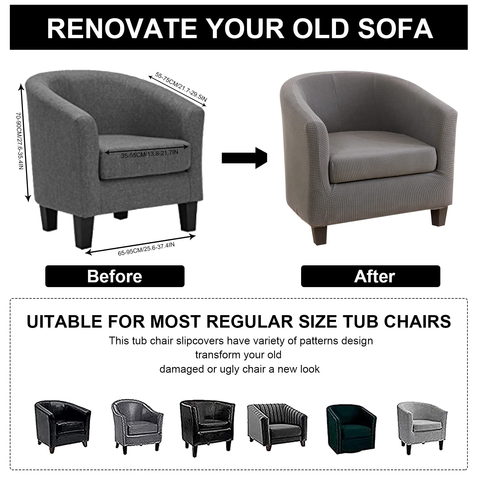 Lydevo Copripoltrona 1 Posto Elasticizzato,Copripoltrona con Cuscino Separato,Fodere per Poltrona da Cocktail Universale Lavabile Rimovibile,Coperture Protettive per Poltrona Club,Jacquard Grigio