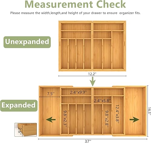 Miniatura 2 de Suli Organizador de cajones de cubiertos grande, cubiertos de cocina ajustable para tenedores, cuchillos y cucharas, soporte para utensilios de