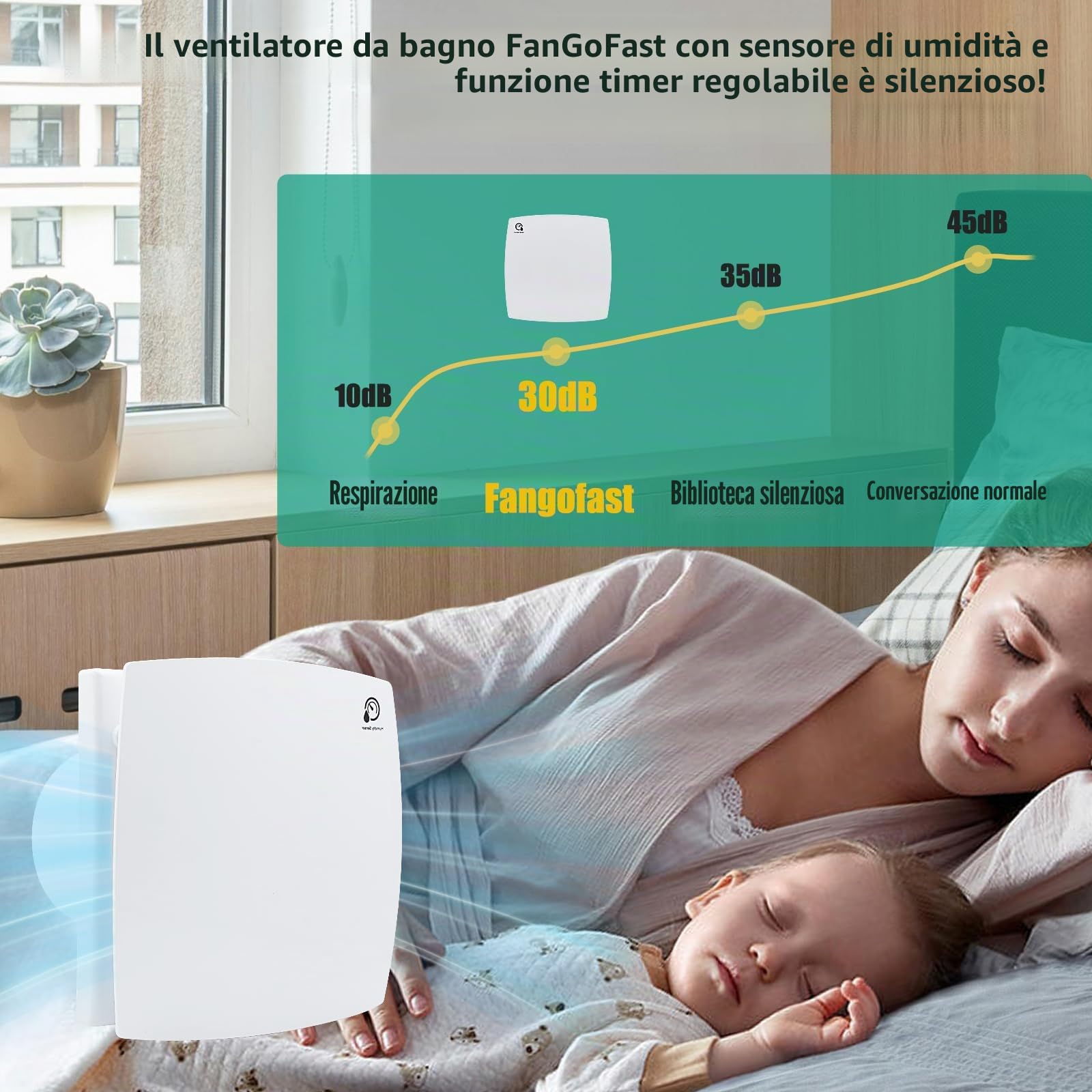 FanGoFast Aspiratore da Bagno 100mm Ventola Aspirazione con Timer Sensore Umidità Silenzioso