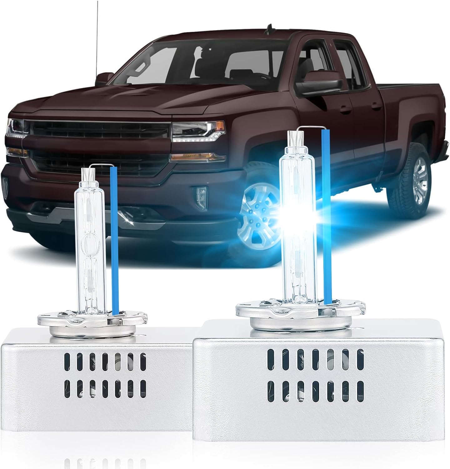 D5S HID Headlight Bulbs Fit for 2016 2017 2018 Chevy Silverado 1500 LT LTZ LS WT 2015-2018 GMC Sierra 1500 2500 3500 HD, High Low Beam Xenon Light, 8000K White Blue, Pack of 2