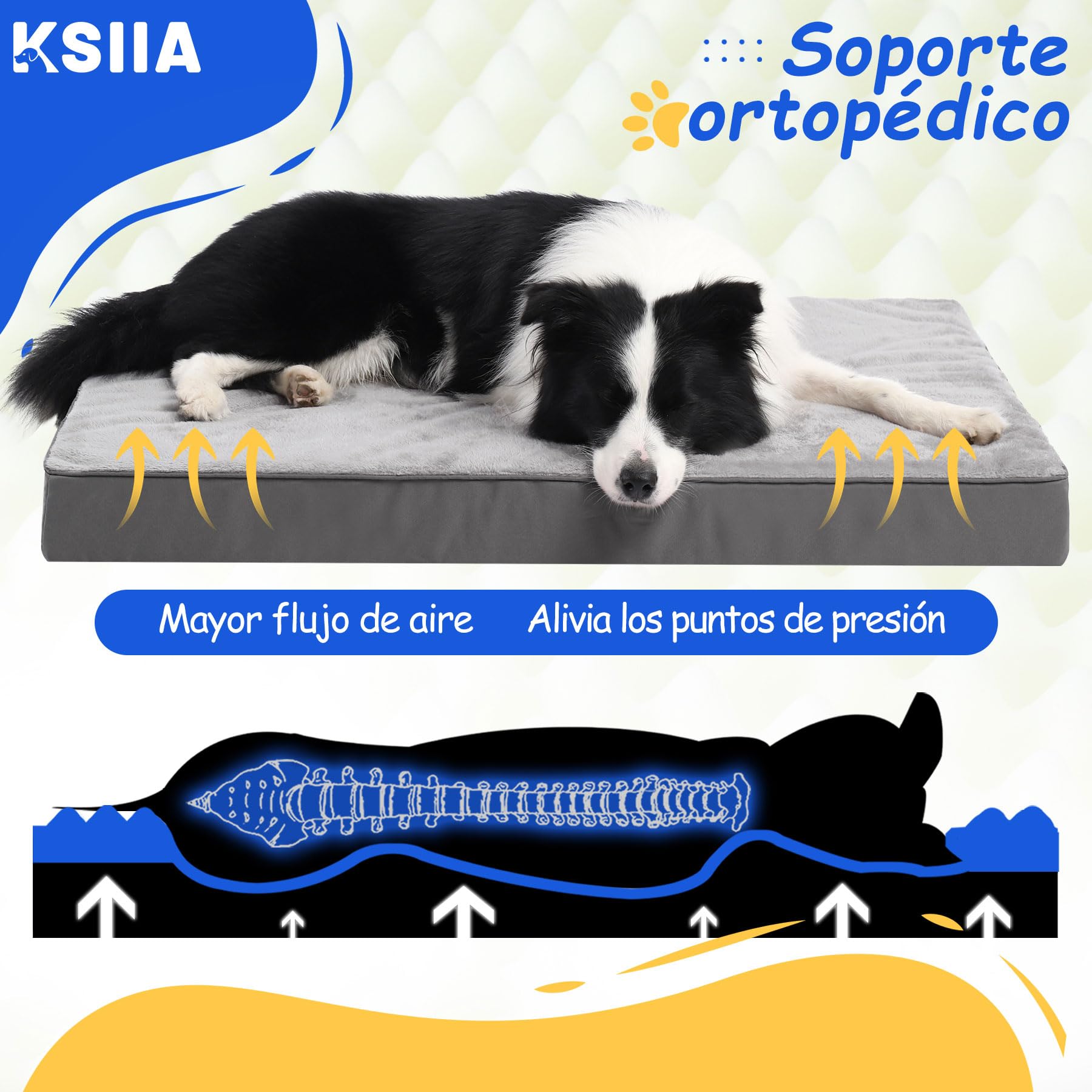 KSIIA Camas Perro Ortopédica Grande, 90x55cm, Cama para Perros L, Colchon Cojín Colchoneta Perro Desenfundable, Cama Mascota Lavable a Máquina Relleno Grueso Fondo Antideslizante Dog Bed, Gris Oscuro