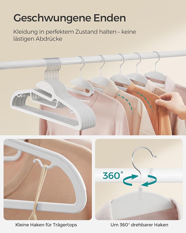 SONGMICS fehér ruhaakasztó szett 20 db, 41,5 cm széles, forgatható horog, helytakarékos