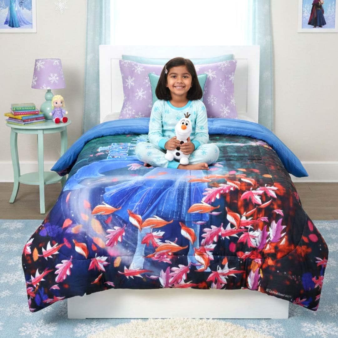 Athom Living Disney Frozen Elsa Theme Kids Comforter, Soft & Lightweight, Durable Bedding for Girls, Cozy & Vibrant Printed Bedspread, Machine Washable | 390 GSM, 135x220 cm