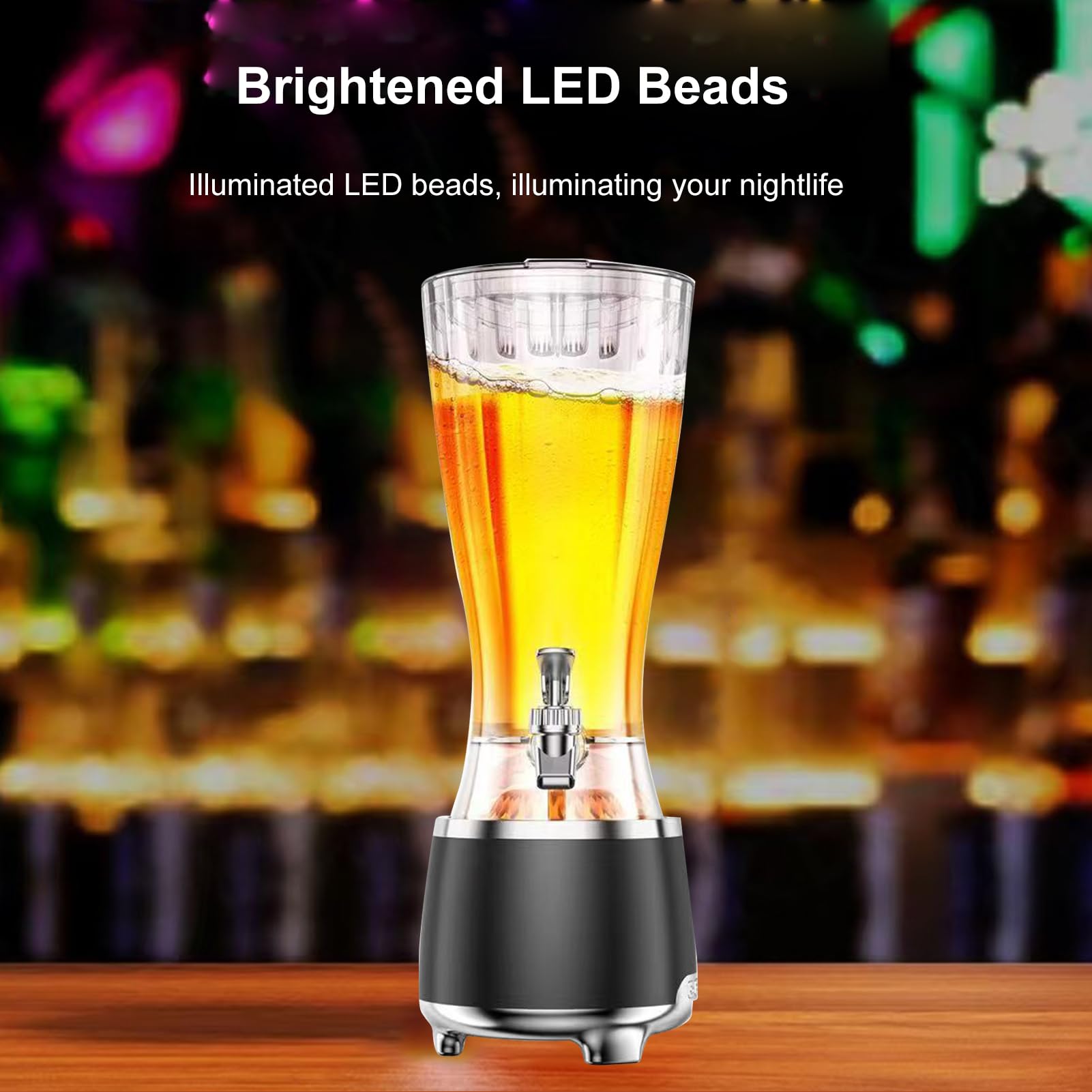 Dispensador de bebidas 2 en 1 con altavoz BT, recipientes de bebidas de 2,5 litros con luces LED de colores (Negra)