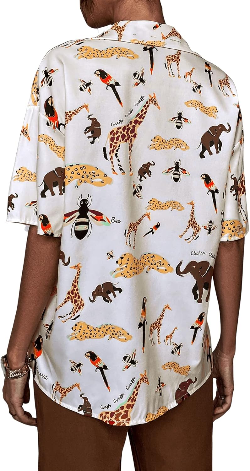 SweatyRocks Women's Short Sleeve Cute Print Button Down Shirt Tops - Image 2