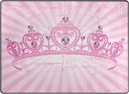 Miniatura 2 de ALAZA Alfombra de área rosa con corona de princesa para sala de estar, dormitorio, alfombra antideslizante para decoración del hogar, 5.3 x 4 pies
