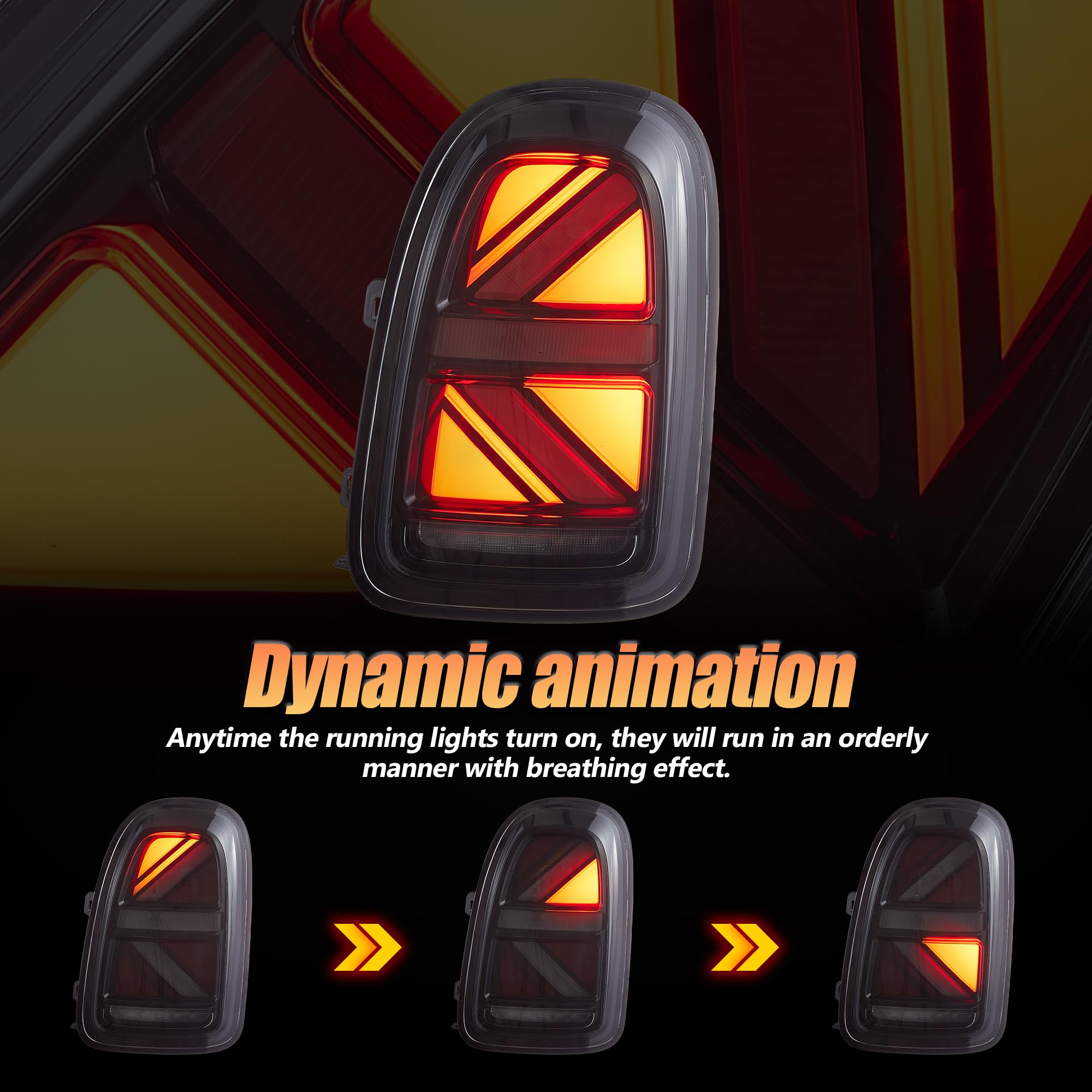 VLAND tylne światła LED do Mini Countryman F60 2017-2023, z dynamiczną animacją i kierunkowskazem, 1 para (czarne)