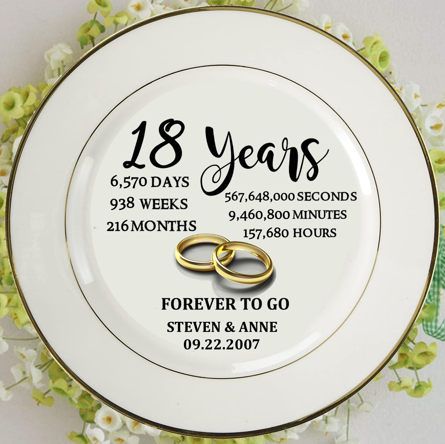 Traditional 18 Year Anniversary Porcelain Plate Custom Celebration Keepsake Personalized 18th Wedding Anniversary for Him for Her for Couples 8 Inch
