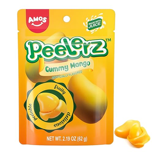 Amos Peelerz - Caramelos de mango pelables, gomitas de mango Peelerz, bolsa resellable de 2.19 onzas (paquete de 3)