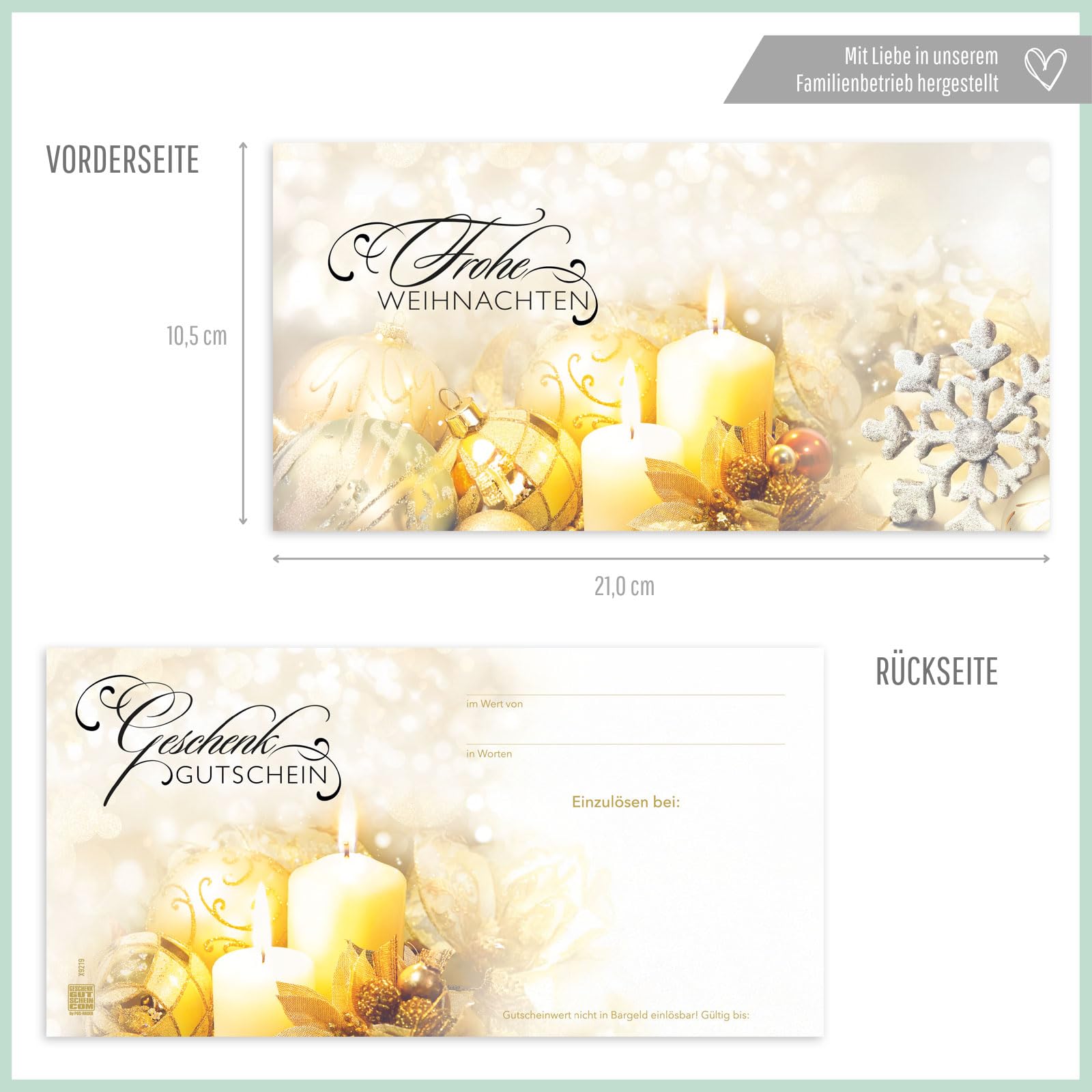 GESCHENKGUTSCHEINcom - 50 Blanko Gutscheine mit Umschlag - Formulare mit Vordruck für Weihnachten weihnachtlich X9219-1-50