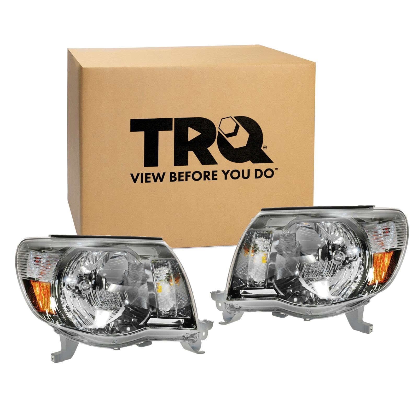 TRQ Driver &amp; Passenger Side Headlight Assembly Set Headlights Driver &amp; Passenger Side Compatible with 2005-2011 Toyota Tacoma TO2502181 TO2503181