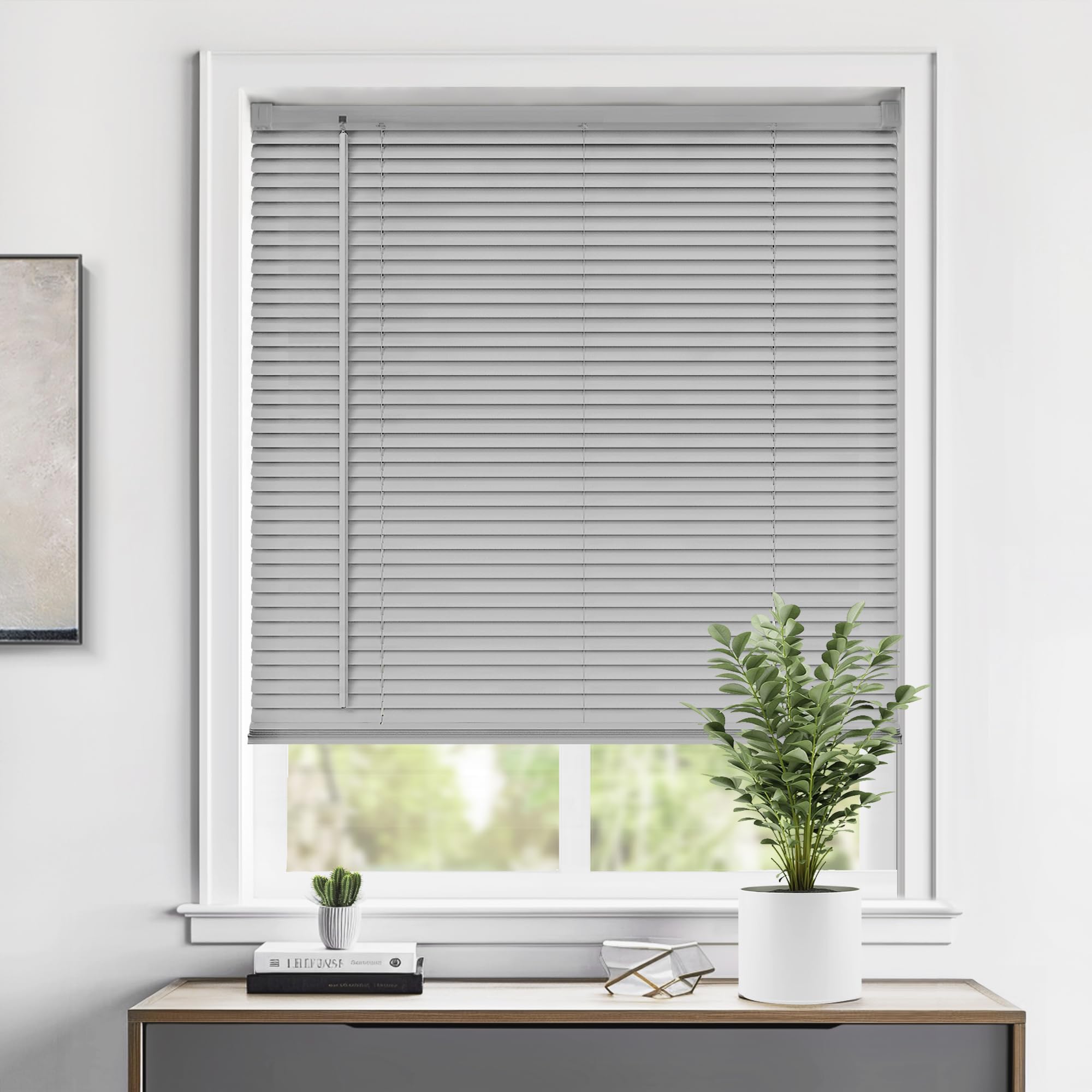 LazBlinds Cordless 1" Vinyl Mini Blinds for Indoor Windows - Light Filtering Horizontal Window Blinds & Shades, 22" W x 64" H, Grey