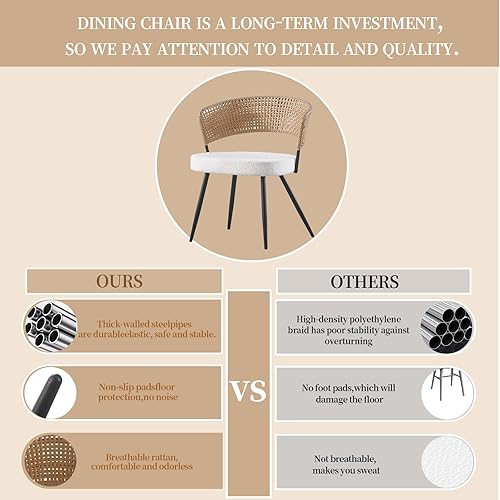 Miniatura 7 de Juego de 4 sillas de comedor de ratán con patas de metal, sillas de comedor modernas tapizadas para cocina, restaurante, comedor, color marrón