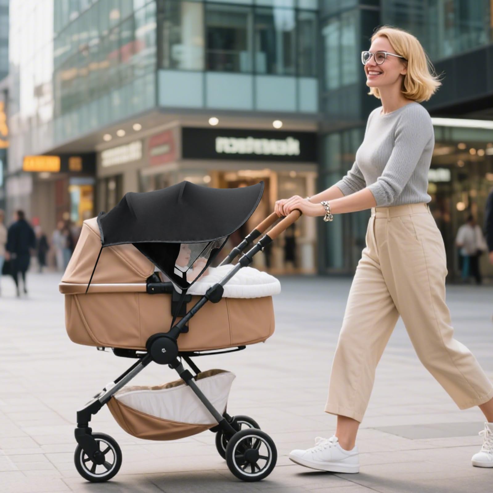 Universal Baby Pram Sun Shade Cover UPF50+ Adjustable Canopy with Sun Shade Breathable Foldable Sunshade for Stroller Buggy Pram - Image 4