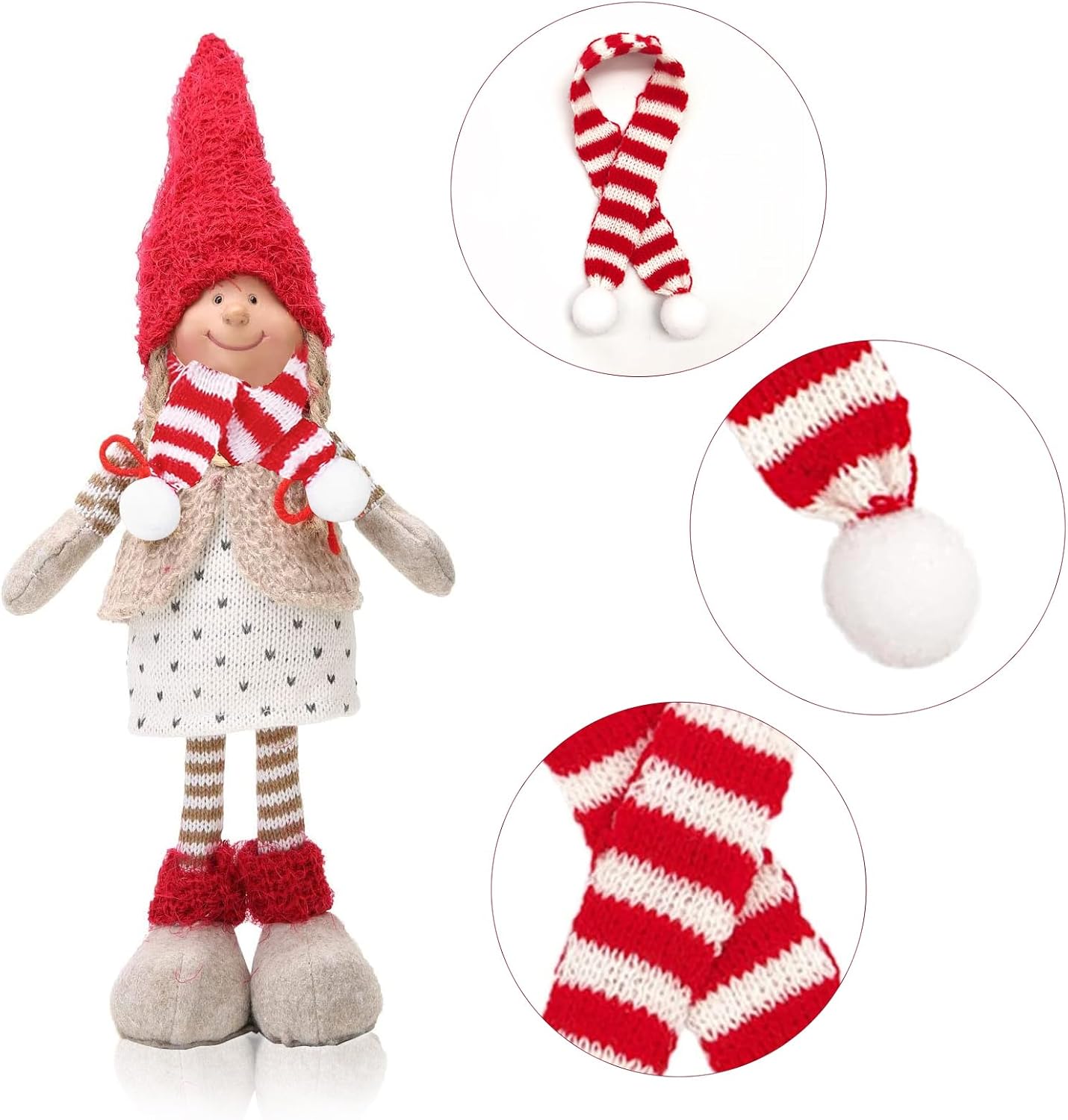 Hemoton Mini Christmas Scarf Set 12Pcs Red White Striped Knit Scarves with Pom Pom Decoration for Wine Bottles Holiday Party Home Entertaining