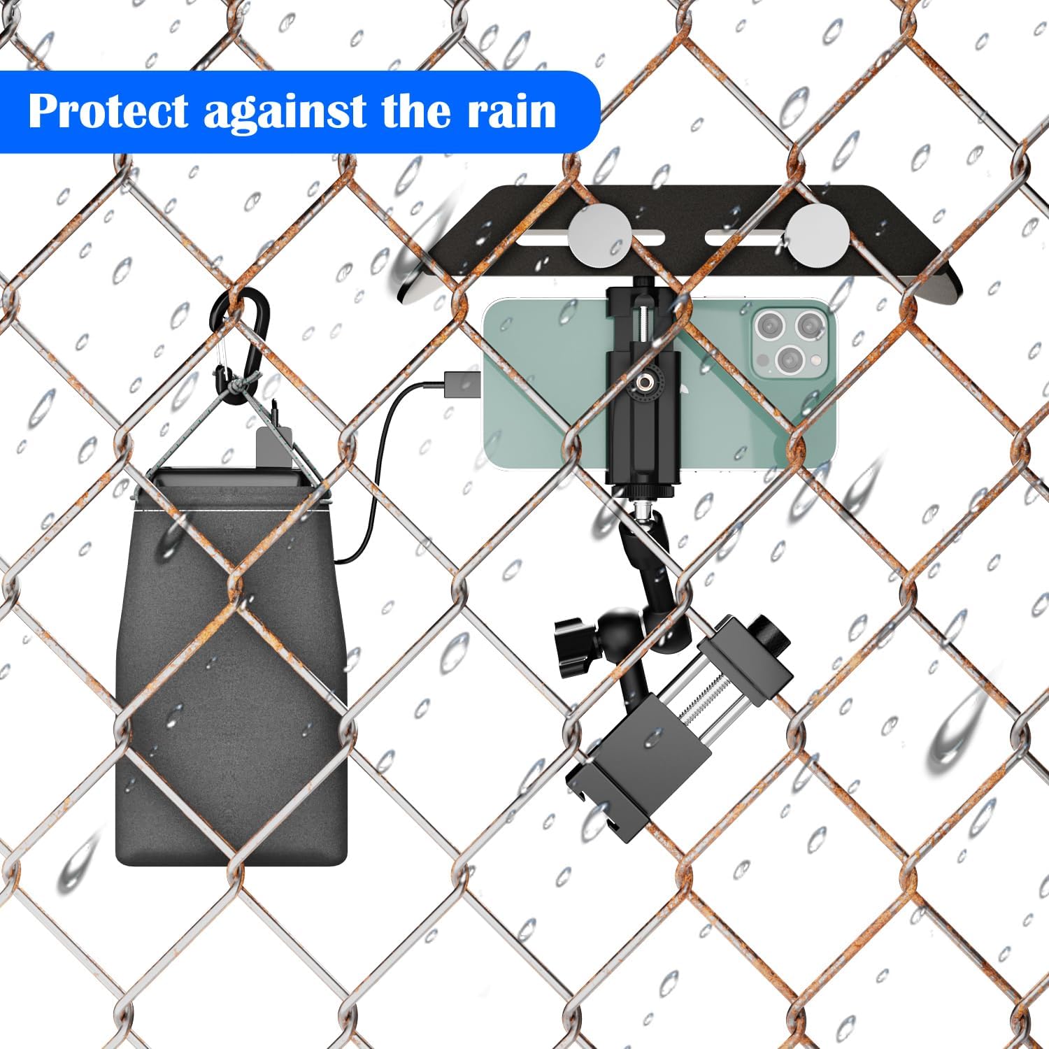 Cell Phone Fence Mount with Shade for iPhone, Mevo Start, Phones, GoPro and Other Action Cameras, Mounting Kit for Recording Baseball,Softball and Tennis Games(M8)