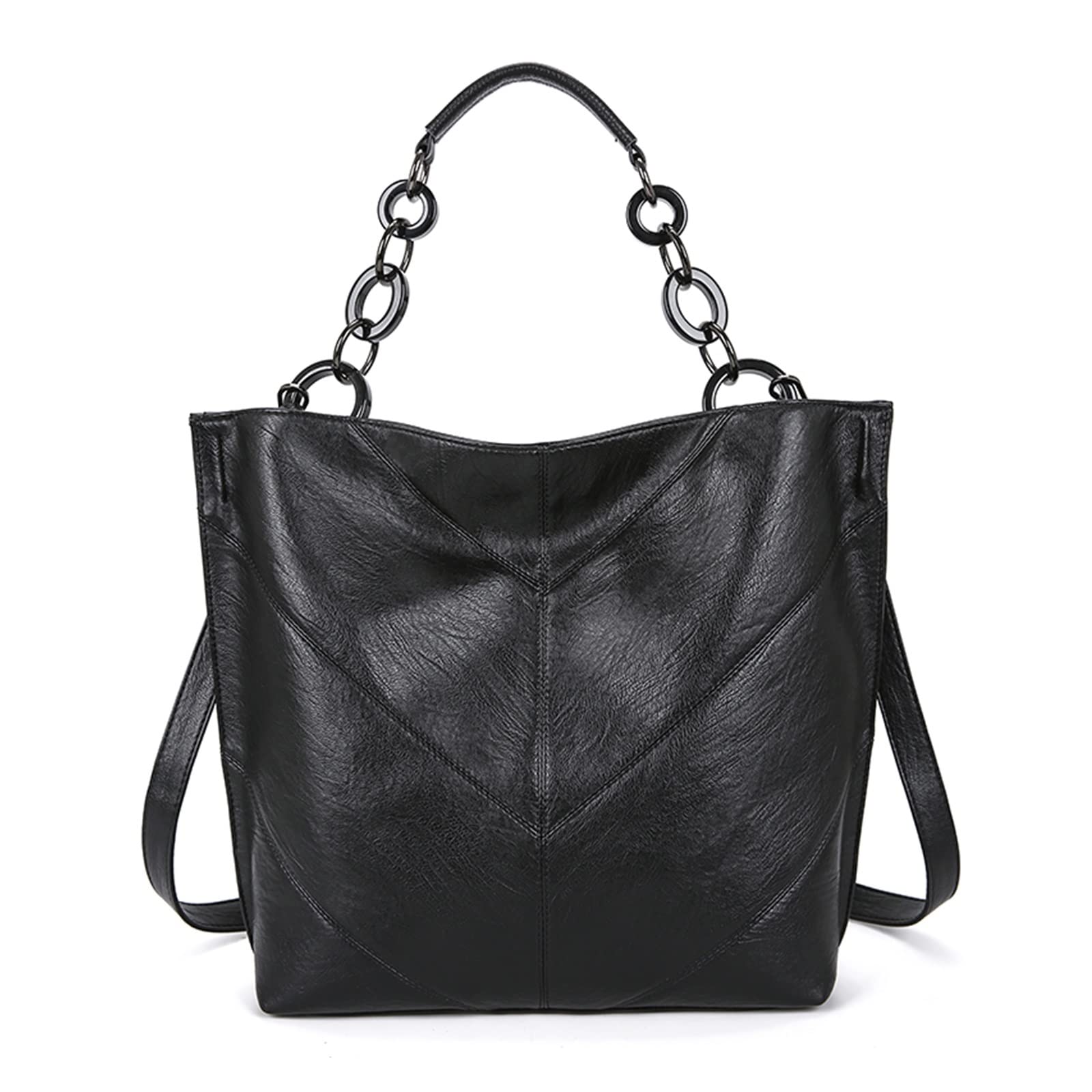 Chain Leather Women Luxury Shoulder Crossbody Bag Casual Tote Female Handbag Large Capacity Messenger Bag(Black)