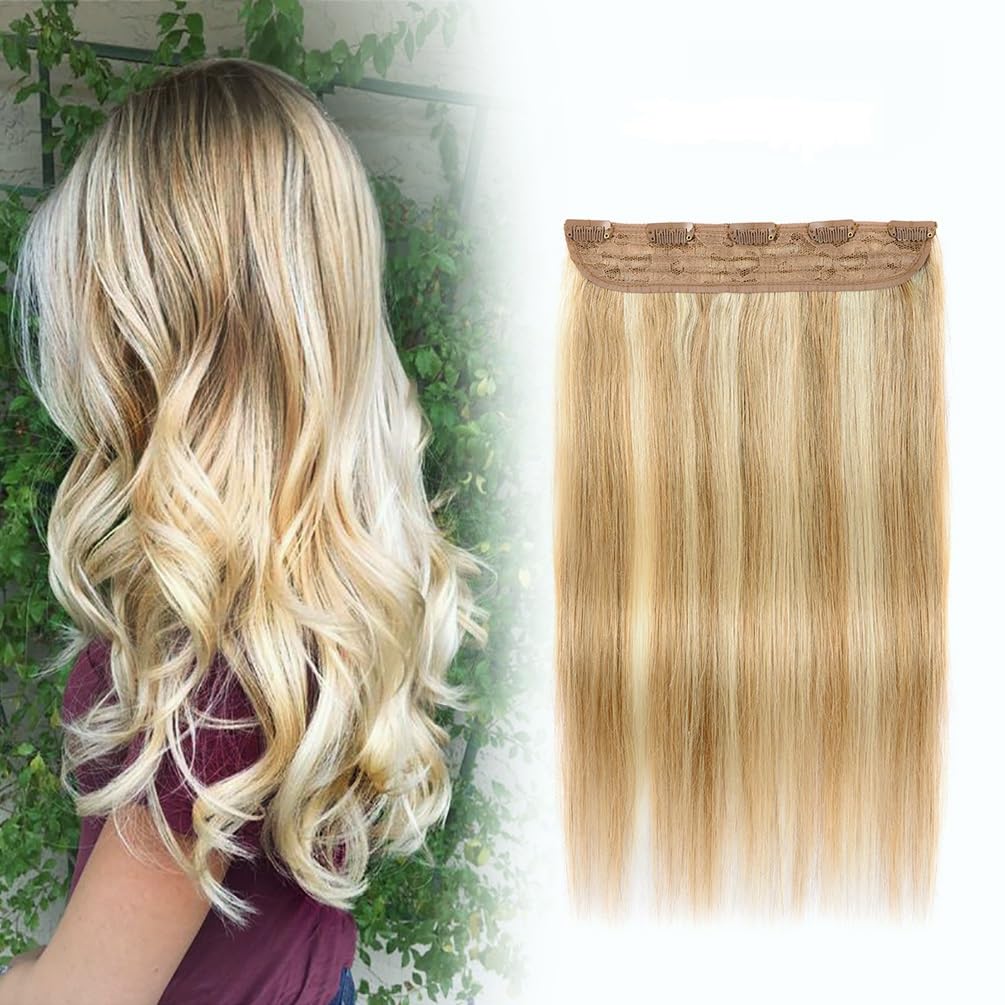Winsky Hair Extensions Real Human Hair Clip in - One Piece Brown Highlights Blonde Remy Hair Pieces 100gram for Women (22inch, #18/613)