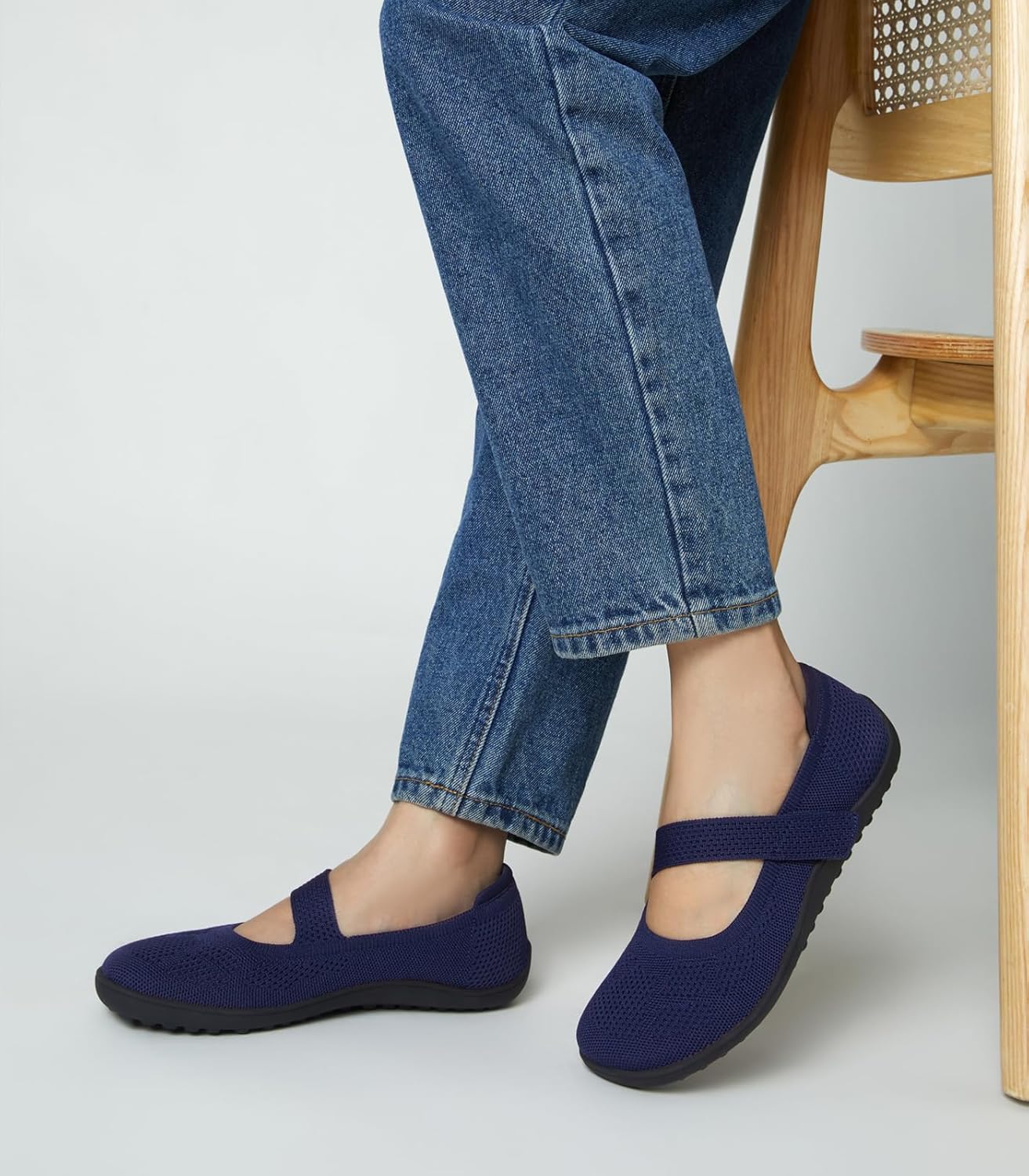 Arromic Wide Toe Box Flat Shoes Women Mary Jane Flat Shoes Comofortable Ballet Flat with Adjustable Straps Slip on Washable Knit Casual Flats - Image 4