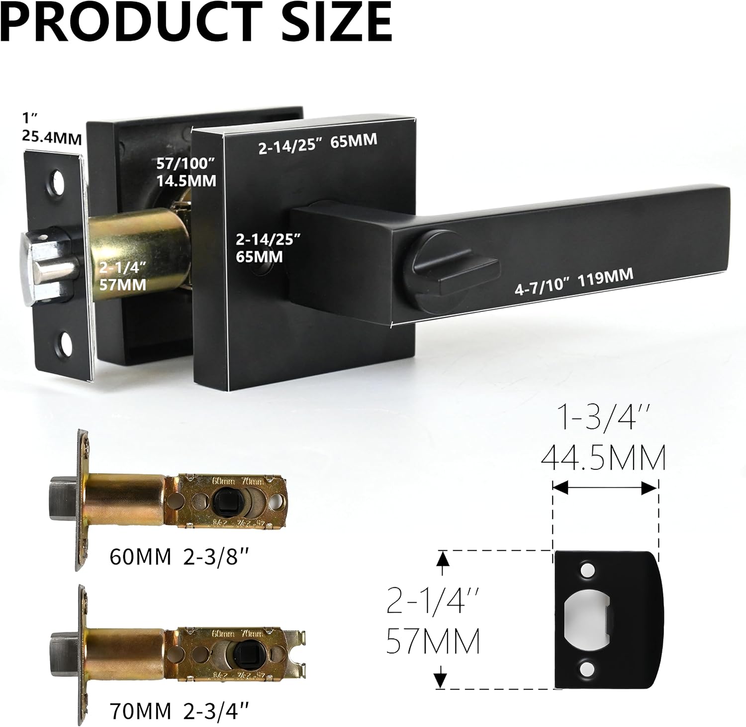 Entrance Entry Keyed Function Matte Black Keyed Interior Exterior Heavy Duty Door Lever Handle with Modern Slim Square Rosette for Front Entry Door, Garage, Office, Basement Exit.(Entrance)