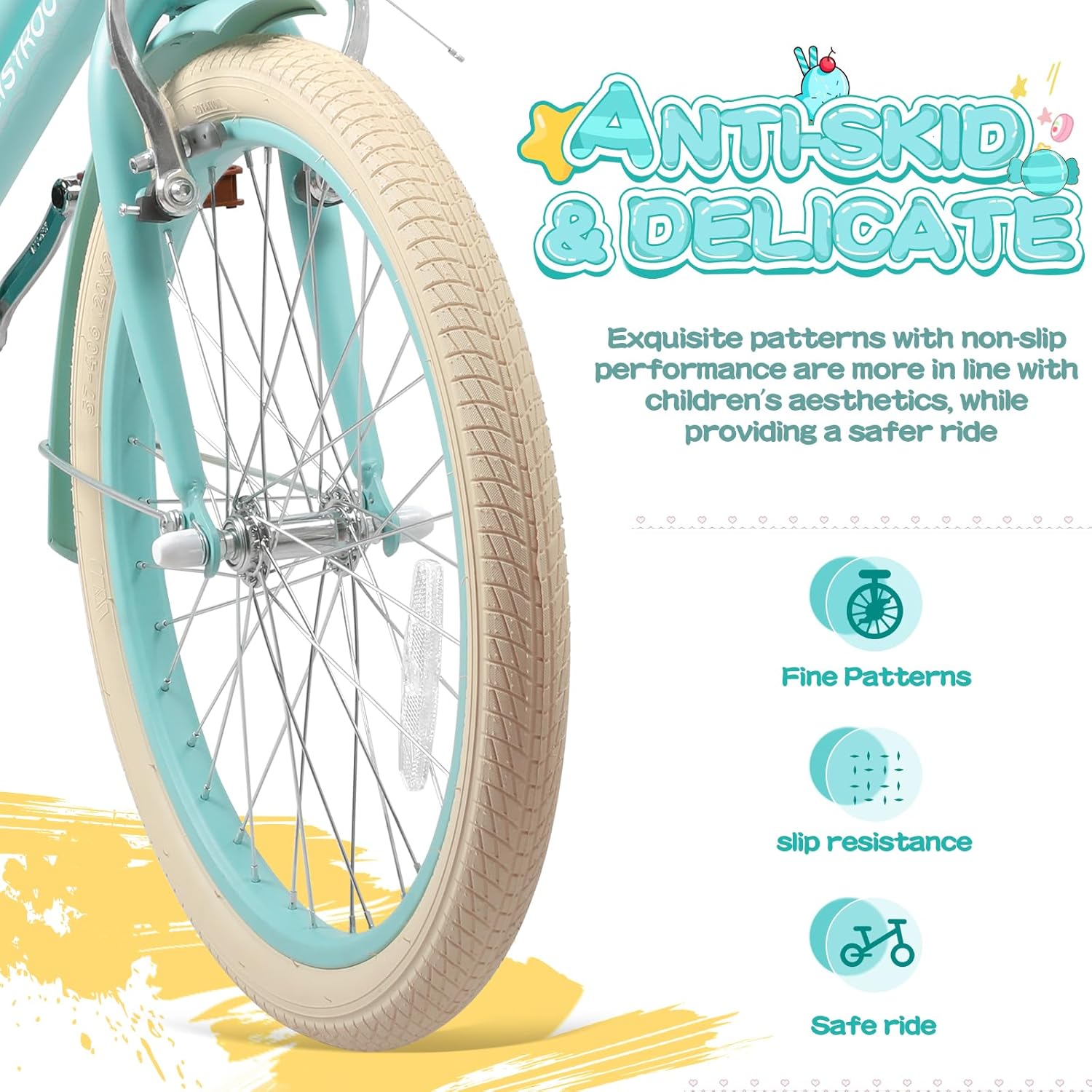 20 Inch Girls Bike, Single Speed Kids' Bicycles with Basket and Kickstand, Kids Beach Cruiser Bike for Girls, Adjustable Seat, Multiple Colors