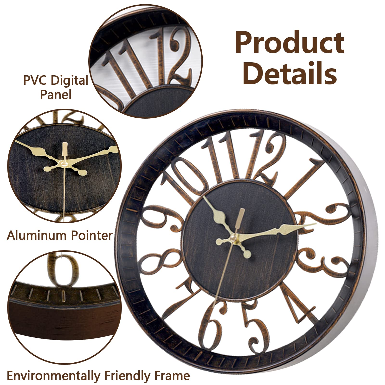 Amazon.co.jp: Ogetok ヴィンテージ壁掛け時計 12インチ ラウンド