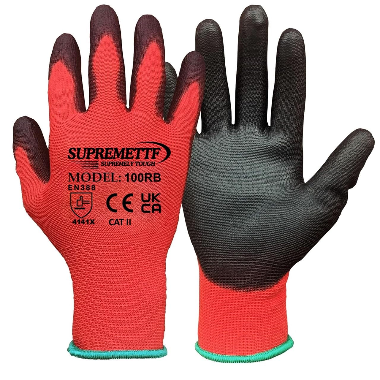Pack of 12 or 240 Pairs Work Gloves, Red Black Safety Work Gloves, Outdoors PU and Nylon Non-Slip Work Handling Gloves, Protective Gloves, For Gardening, Builders, Mechanincs Etc (240, MEDIUM-8)
