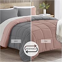 Vista 4 de satisomnia Juego de edredón tamaño California King, edredón rosa tamaño California King, edredón de cama alternativo de plumón de 3 piezas, juego