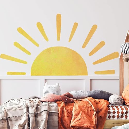 45.6 x 23.8 pulgadas, diseño bohemio de medio sol, calcomanías de pared removibles para pared, vinilo para despegar y pegar, calcomanías de medio