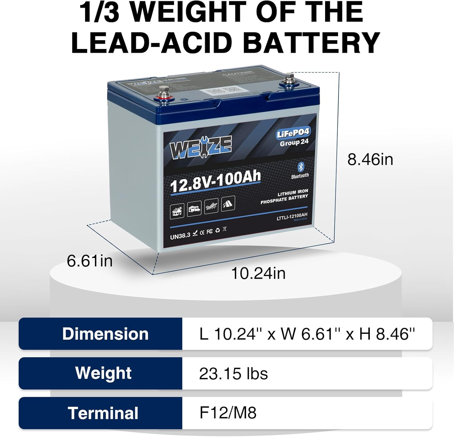 WEIZE LiFePO4 Battery Dimensions and Weight