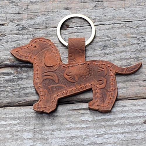Miniatura 3 de JJNUSA Llavero hecho a mano de cuero rústico animal llavero llavero titular perro, Marrón
