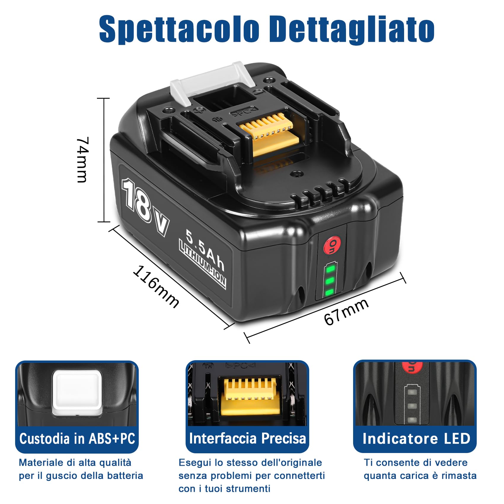 KUNLUN 2 Pezzi 5.5Ah Batteria di Ricambio per Makita 18V BL1850B | BL1860 BL1860B BL1830 BL1830B BL1840B BL1840 BL1835 BL1845 LXT-400 194204-5 194205-3, con Indicatore LED