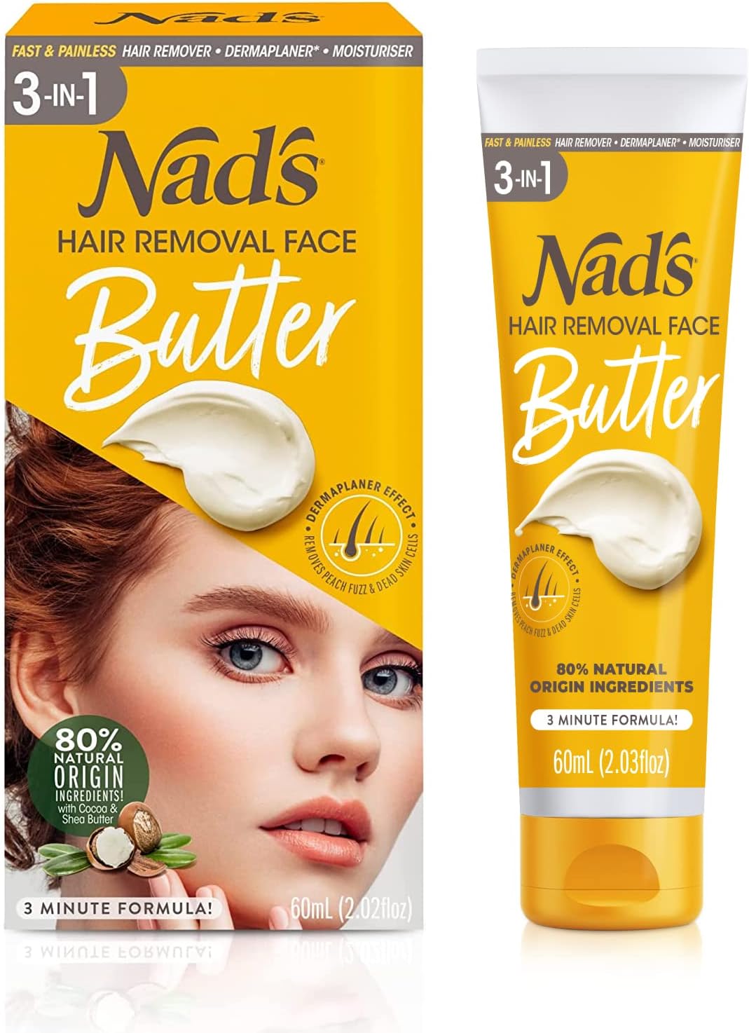 Nad's Hair Removal Face Butter, Facial Hair Removal Cream, Dermaplaner Effect, 60 ml Amazon