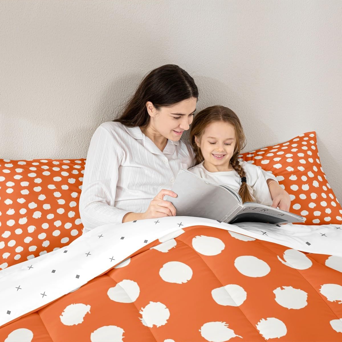 Erosebridal Brush Stroke Bedding Set Twin Size Polka Dots Comforter Set for Kids Girls Women Bohemian Farmhouse Orange Comforter All Season Duvet Quilt