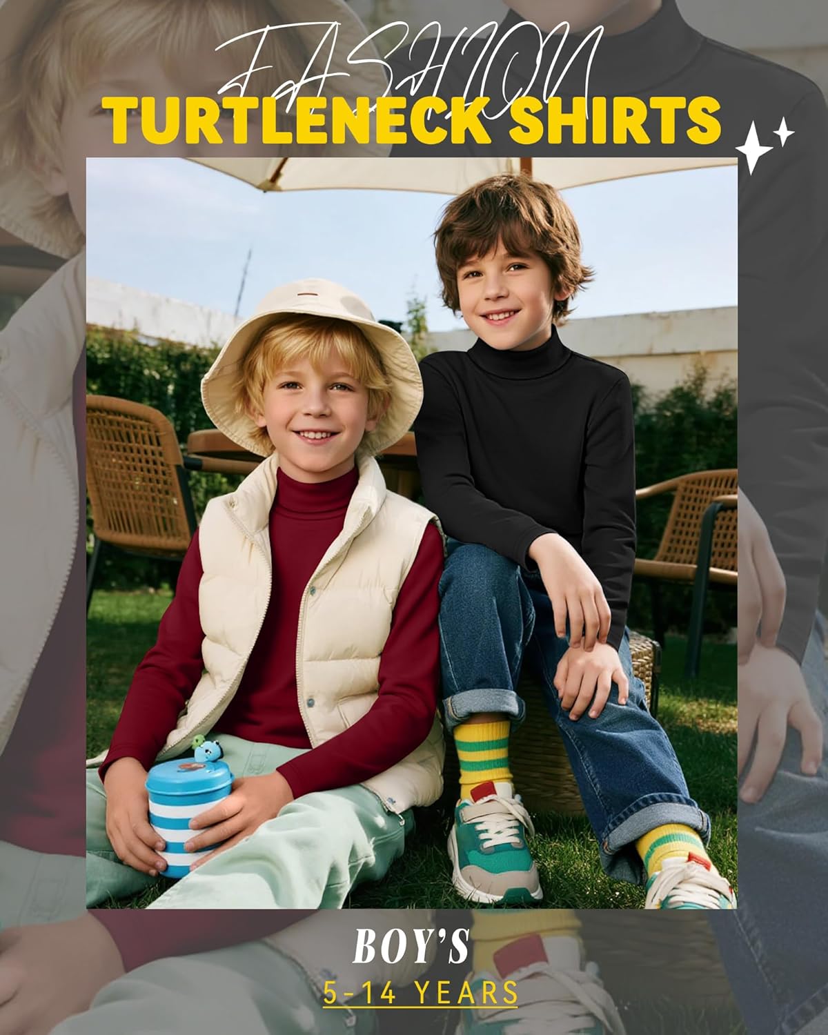 5 Pack Boys Turtleneck Tops, Kids Long Sleeve T Shirts Turtle Neck Pullover Shirts Solid Color Warm Tees - Image 2