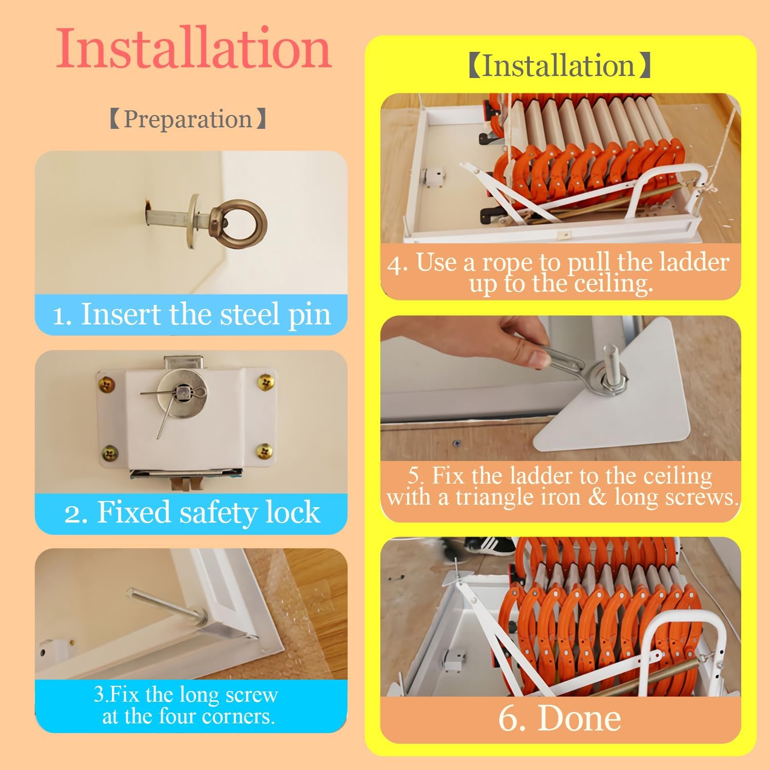 Aluminium Attic Ladder Pull Down System, 13 Steps Attic Ceiling Folding Stairs, 10.5 ft Height, 660 lbs Load, Opening Size 31.5'' x 35.43'', Blue S-Bend Structure