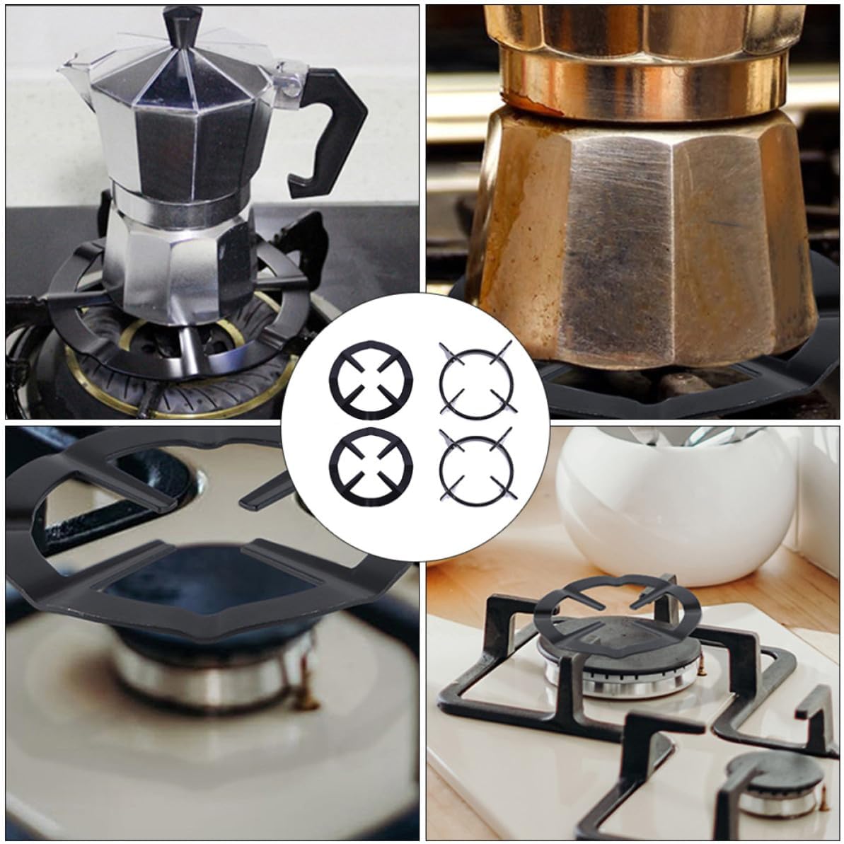 SOIMISS 4pcs Iron Gas Stove Racks Heat Resistant Pan Holder Stands Two Different Styles for Gas Burner Support and Stability in Kitchen Cooking