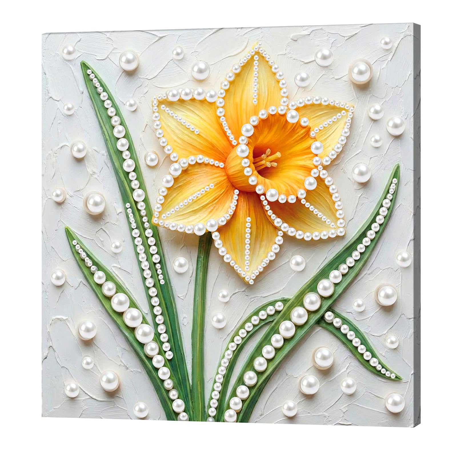 DIY Pearl Painting Kit with Wooden Frame, 3D Plastic Pearl Gemstone Ocean Art Craft for Adults Beginners, Diamond Dot Painting, Home Wall Decor Ready Gift for Women(Yellow Flowers)(25 * 25cm)