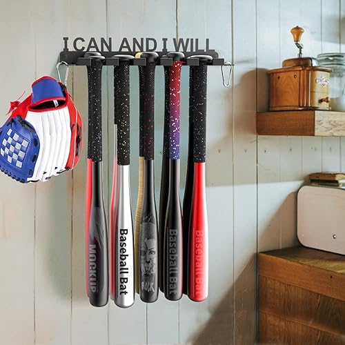 Miniatura 6 de Soporte de pared para bates de béisbol, estante de almacenamiento para bates de béisbol, capacidad para 10 murciélagos en pared de madera o