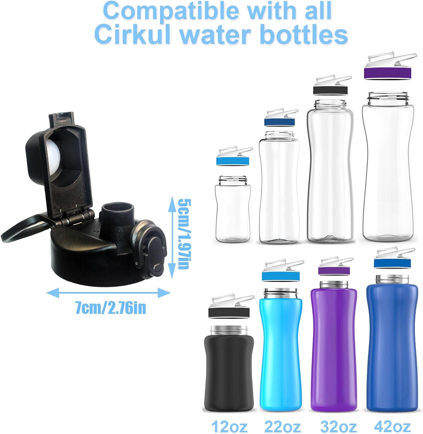 Lid for Cirkul Water Bottle - Auto Flip Lid for Hydro Flask Wide Mouth 12-64oz, Replacement Compatible with Cirkul, Hydroflask, Simple Modern, Iron Flask & Others, Nozzle with Button Lock (1) image 2