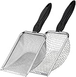 TOYPOPOR 2 Packs Reptile Substrate Scooper, 2mm and 5mm Fine Mesh Cat Litter Shovel, Climbing Pet Excrement Sifter, Stainless Steel Litter Cleaner, Bearded Dragon Metal Rake for Sand Bedding Aquarium