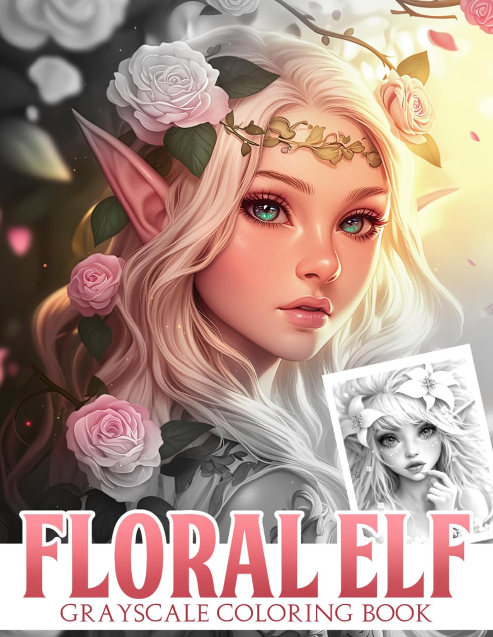 Floral Elf Grayscale Coloring Book: Ethereal Elves Coloring Pages with Fantasy Beauties, Botanical Magic, Floral Details, and Realistic Greyscale Illustrations