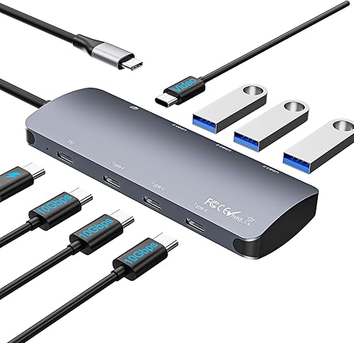 Hub USB C de 10 Gbps, divisor USB C con pantalla de video de 4K a 60 Hz, carga de entrega de energía de 100 W, adaptador multipuerto USB 4 Hub con