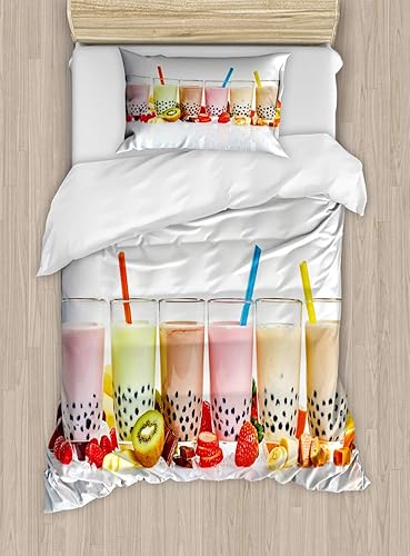 Miniatura 19 de Ambesonne Synthwave Duvet Cover Set, Abstract Halftone Inspired Dos with Colorful Retro Zigzags Graphic, Decorative 3 Piece Bedding Set with 2