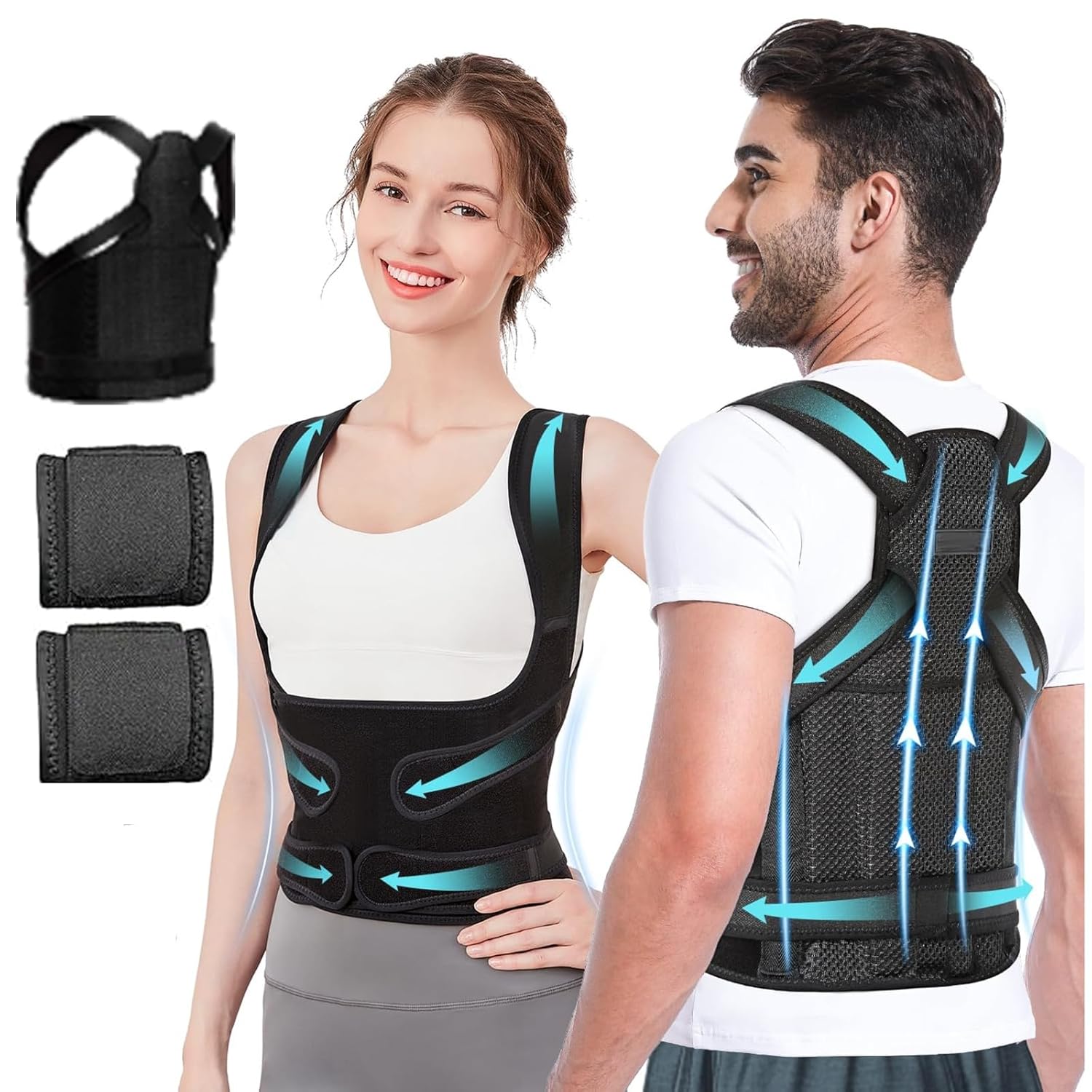 Posture Corrector for Women and Men Upgraded Back Brace, Adjustable Full Back Support for Upper and Lower Back Pain Relief, Shoulder Straightener for Hunchback (Black, Large)