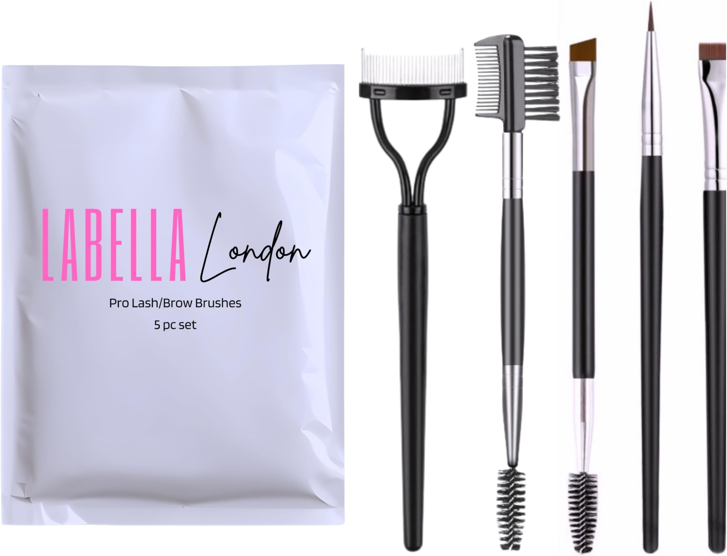 – Eyebrow Brush Set, 5-Piece Fine Eyeliner Brush, Eyelash Separator, Brow Comb, Lash Spoolie, Steel Mascara Comb Grooming Makeup Tool