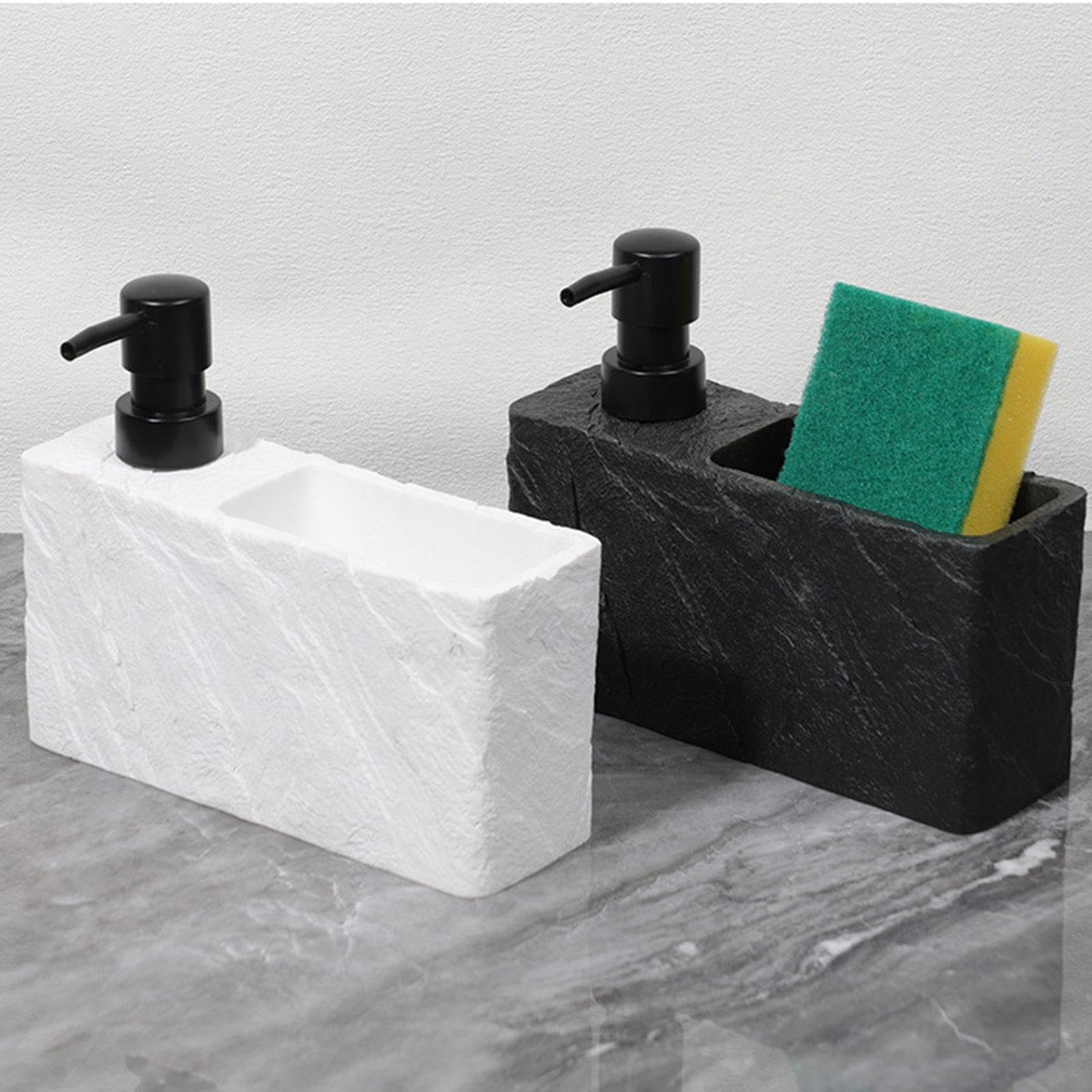 Dispenser Sapone Liquido Porta Spugna in Resina con Pompa Ergonomica Accessorio Salvaspazio per Detersivo Adatto a Cucina Bagno Hotel, Bianco