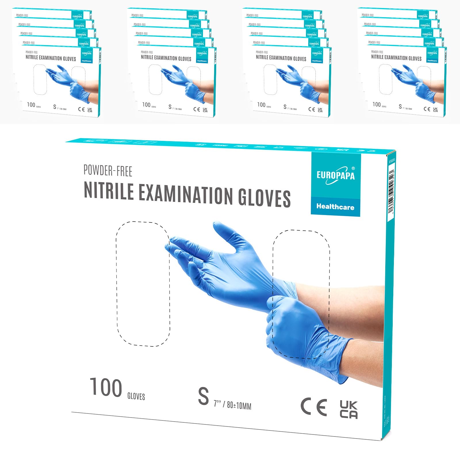 EUROPAPA® 2000 Stück (20x100) Nitrilhandschuhe Box Einweghandschuhe, Einmalhandschuhe, Untersuchungshandschuhe, puderfrei, ohne Latex, unsteril, latexfrei, disposible gloves (S, Ocean Blau)